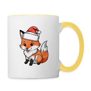 Fuchs Weihnachten Wasserfarben - Tasse zweifarbig - Weiß/Gelb - Rechts
