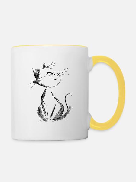 happy kitty illustration - Tasse zweifarbig - Weiß/Gelb
