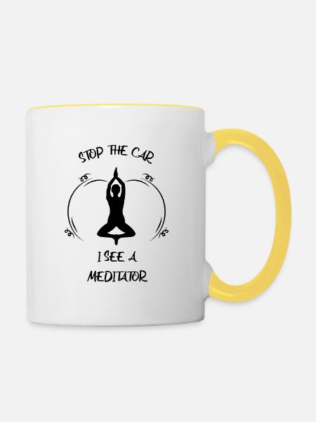 Meditaion - Tasse zweifarbig - Weiß/Gelb