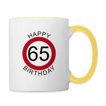 Happy Birthday 65 Traffic Sign Birthday - Contrasting Mug - white/yellow - Right