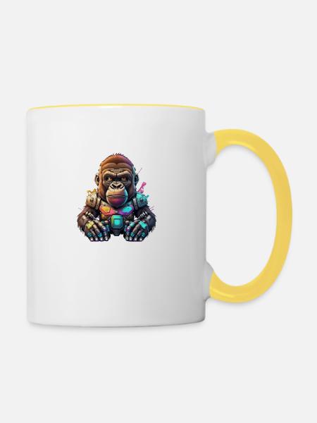 Roboter Gorilla - Tasse zweifarbig - Weiß/Gelb