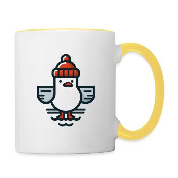 Mouette de la mer du Nord avec bonnet T-shirt - Mug contrasté - blanc/jaune - Droite