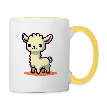 niedliches Lama - Tasse zweifarbig - Weiß/Gelb - Rechts