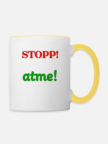 Stopp! Atme! - Tasse zweifarbig - Weiß/Gelb