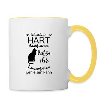 Katze, Katzen - Tasse zweifarbig - Weiß/Gelb - Rechts