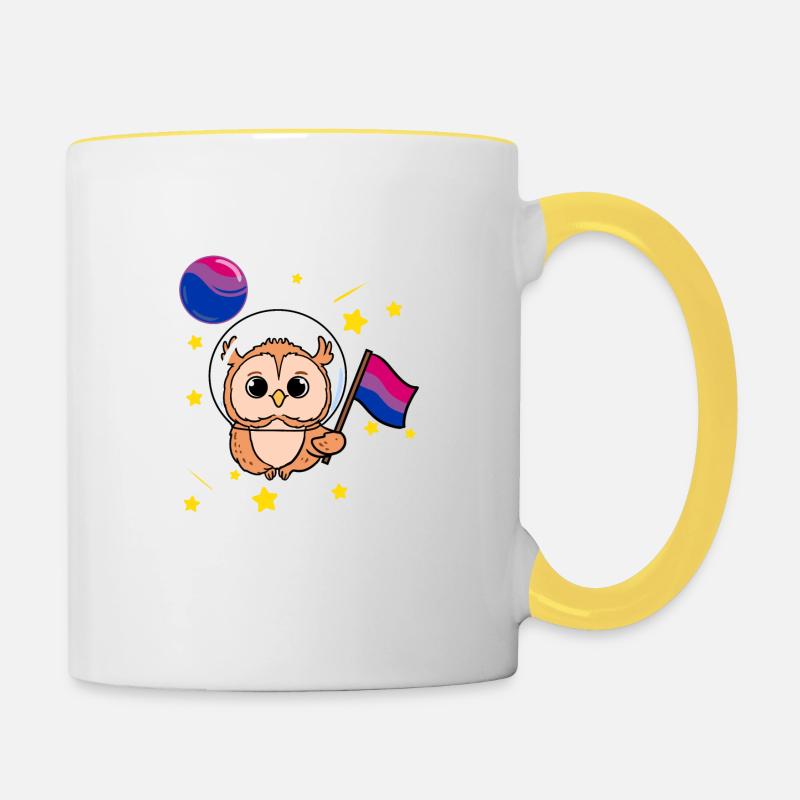 Hibou Dans l’espace Bisexual Pride - Mug contrasté - blanc/jaune