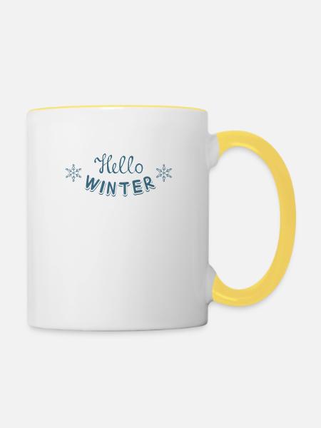 Hallo Winter - Winterliche Begrüßung - Tasse zweifarbig - Weiß/Gelb