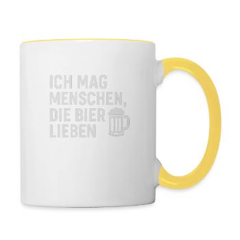 Bier Shirt – Ich mag Menschen, die Bier lieben - Tasse zweifarbig - Weiß/Gelb - Rechts