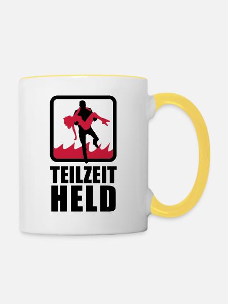 Teilzeit Held mit Flammen - Tasse zweifarbig - Weiß/Gelb