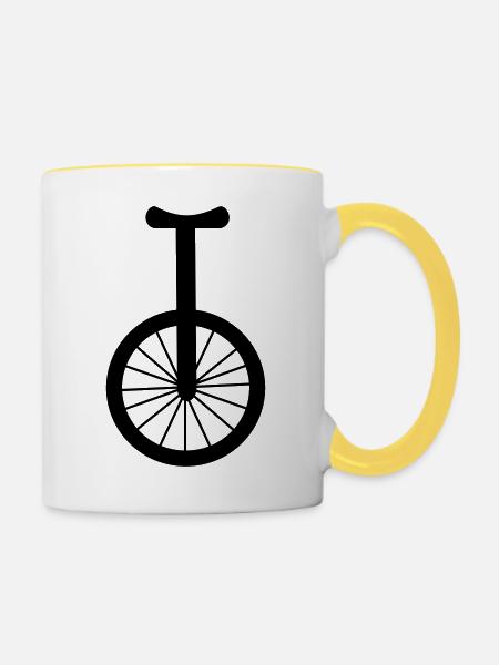 Einrad - Tasse zweifarbig - Weiß/Gelb