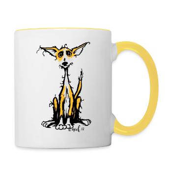 Rauhaar Podenco - Tasse zweifarbig - Weiß/Gelb - Rechts