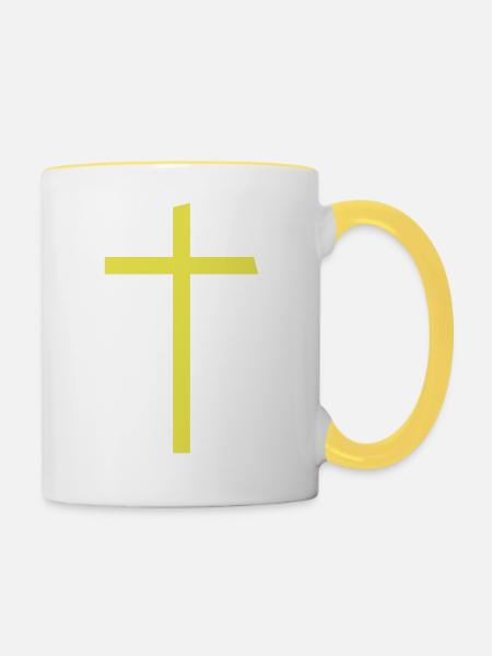 Kreuz - Tasse zweifarbig - Weiß/Gelb
