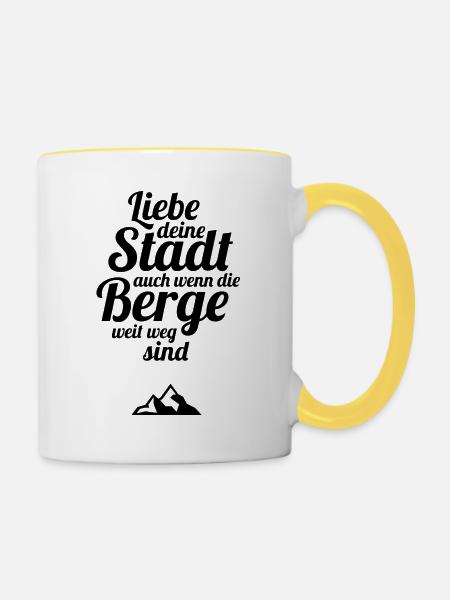 Liebe deine Stadt Berge - Tasse zweifarbig - Weiß/Gelb