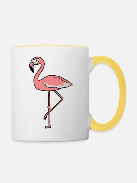 flamingo clipart comic cartoon vogel pink suess ni - Tasse zweifarbig - Weiß/Gelb