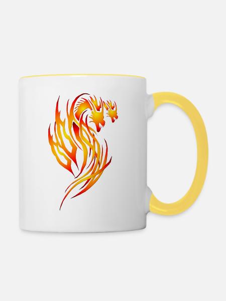 Roter Feuer-Drache - Tasse zweifarbig - Weiß/Gelb