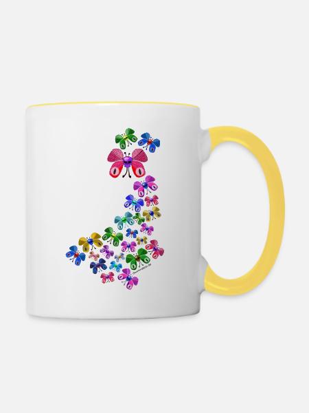 Schmetterlinge - Tasse zweifarbig - Weiß/Gelb