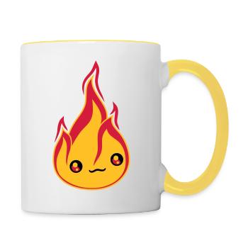 gesicht suess niedlich klein comic cartoon feuer f - Tasse zweifarbig - Weiß/Gelb - Rechts
