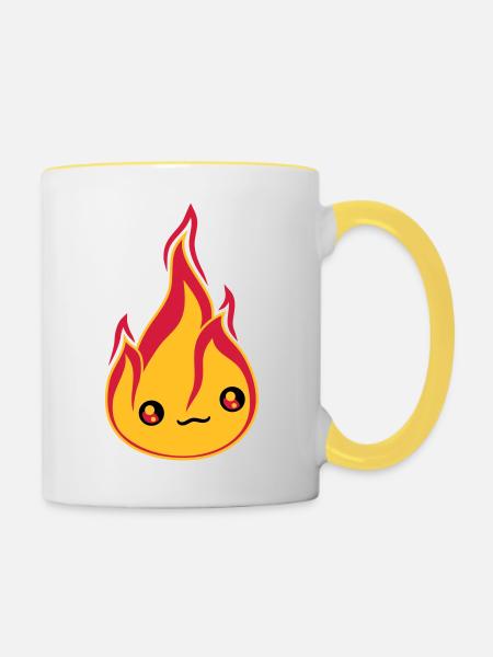 face cute cute little comic cartoon fire f - Contrasting Mug - white/yellow