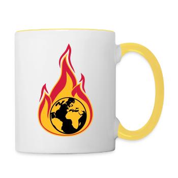 erde on fire planet heimat klimawandel globale erw - Tasse zweifarbig - Weiß/Gelb - Rechts