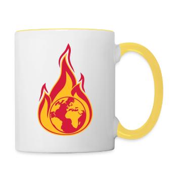 planet erde on fire heimat klimawandel globale erw - Tasse zweifarbig - Weiß/Gelb - Rechts