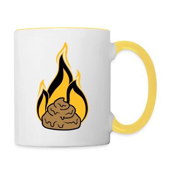 shit is on fire shit kot heap hack kack - Contrasting Mug - white/yellow - Right