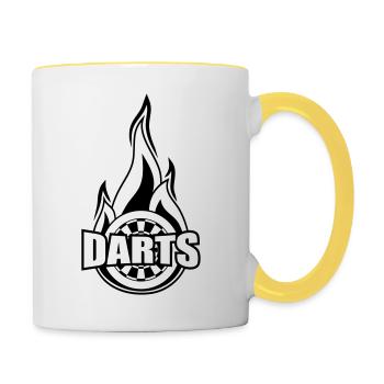 black darts burning fire target flame flames - Contrasting Mug - white/yellow - Right