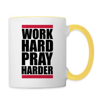 travailler dur prier plus dur travailler dur jesus cross ch - Mug contrasté - blanc/jaune - Droite