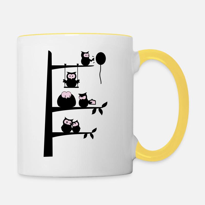 many owls - Contrasting Mug - white/yellow