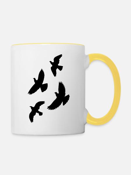 Vögel - Tasse zweifarbig - Weiß/Gelb