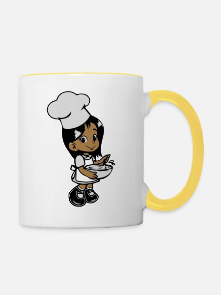 kochen kleines mädchen - Tasse zweifarbig - Weiß/Gelb
