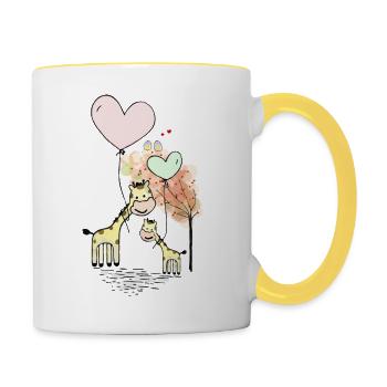 Girafes avec des ballons - Mug contrasté - blanc/jaune - Droite
