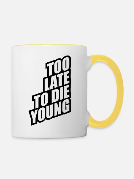 Lustig Too Late - Tasse zweifarbig - Weiß/Gelb