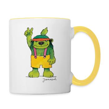 Janosch Emil Der Grünbär Peace - Tasse zweifarbig - Weiß/Gelb - Rechts