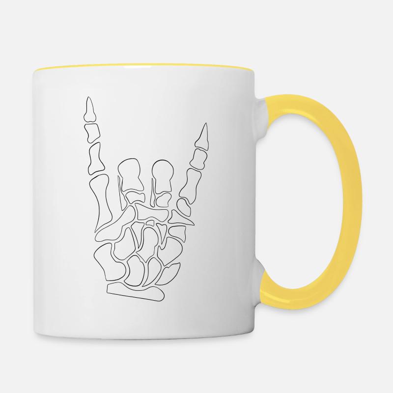 Main de cornes de diable - squelette - os - métal - Mug contrasté - blanc/jaune