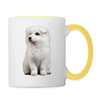 Samoyed dog fun - Contrasting Mug - white/yellow - Right