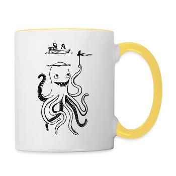 Lustiger Tintenfisch - Funny Oktopus - Tasse zweifarbig - Weiß/Gelb - Rechts