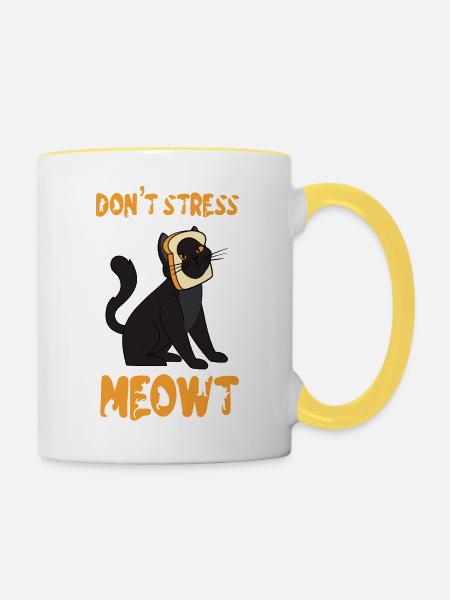Stress nicht Meowt - Tasse zweifarbig - Weiß/Gelb