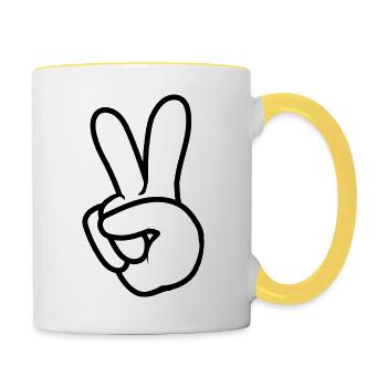 Hand Sign Peace - Contrasting Mug - white/yellow - Right