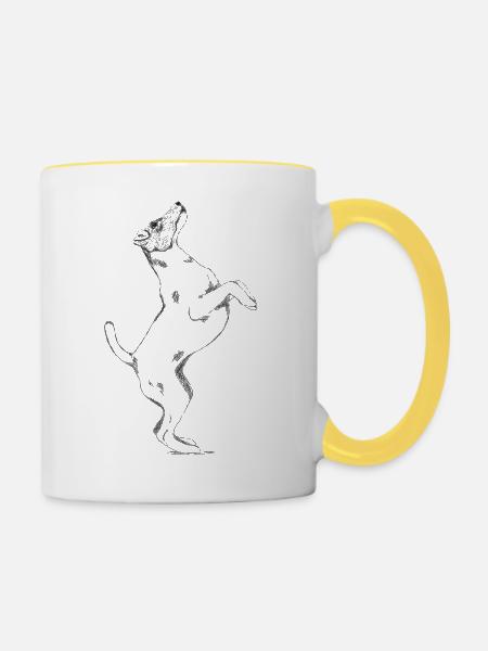 Fox Terrier Poil Lisse qui saute - Mug contrasté - blanc/jaune