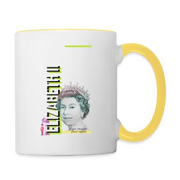RIP Königin Elizabeth II., God Save the Queen, - Tasse zweifarbig - Weiß/Gelb - Rechts