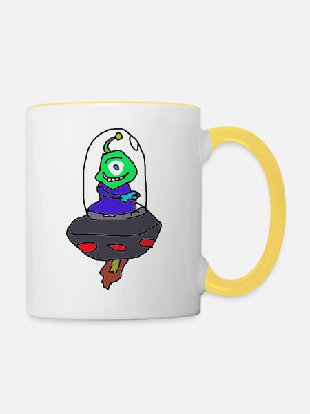 Alien Wear "DAN" - Tasse zweifarbig - Weiß/Gelb