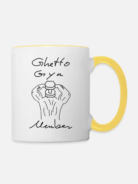 GYM Shirt Brain Gain - Tasse zweifarbig - Weiß/Gelb