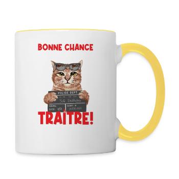 Départ Collègue Travail & Nouvel Emploi, Bn Chance - Mug contrasté - blanc/jaune - Droite