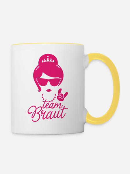 Team Braut - Tasse zweifarbig - Weiß/Gelb