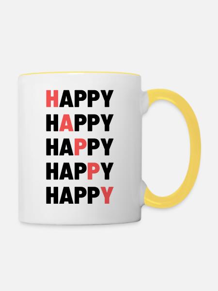 Happy - Tasse zweifarbig - Weiß/Gelb