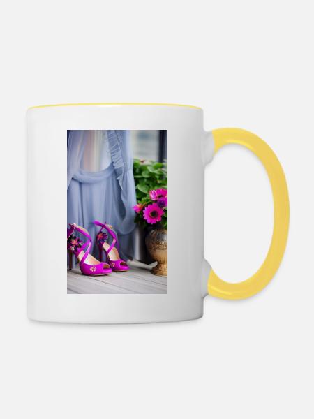 Talons hauts roses - Mug contrasté - blanc/jaune