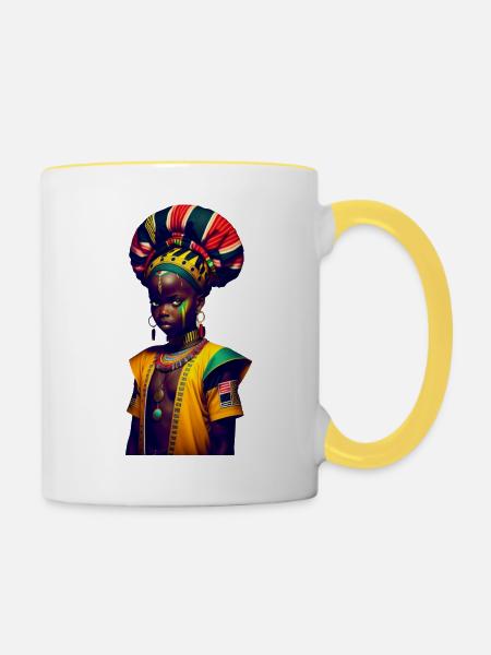 Afrikanisches Gesicht - Tasse zweifarbig - Weiß/Gelb