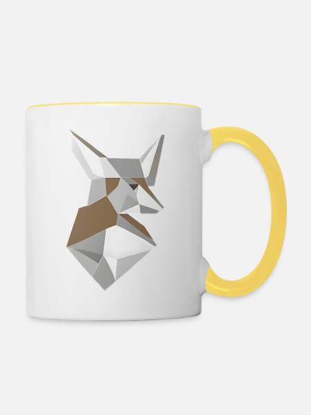 Abstrakt geformter Fuchskopf - Tasse zweifarbig - Weiß/Gelb