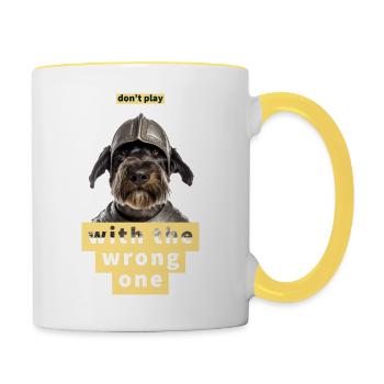 Big Dog, Strong, Funny Dog, Ironic, Cute - Contrasting Mug - white/yellow - Right