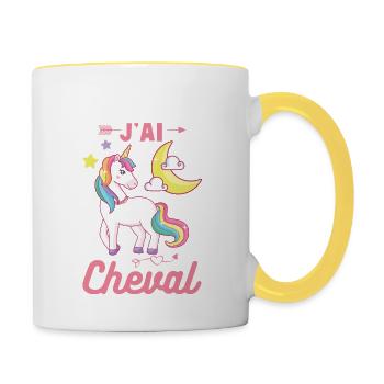Je peux pas j'ai cheval silhouette cheval fleurs - Mug contrasté - blanc/jaune - Droite